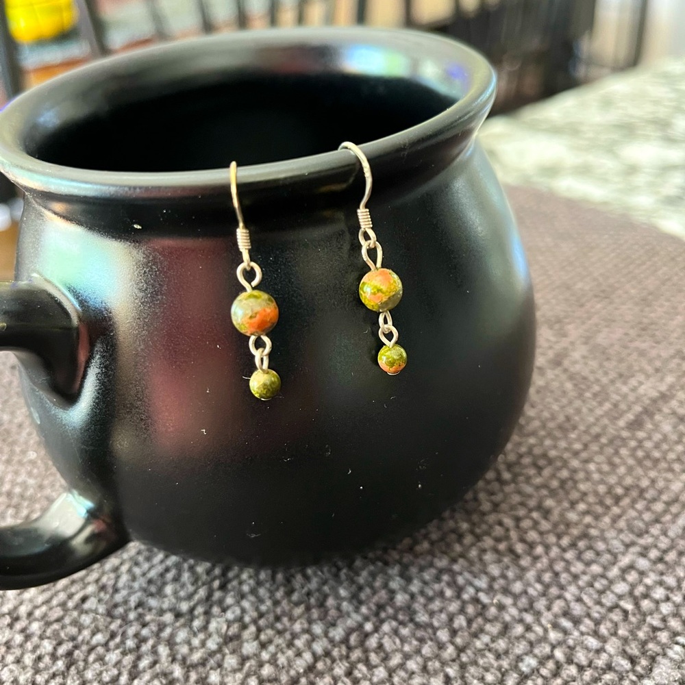 Unakite Bead French Wire Earrings